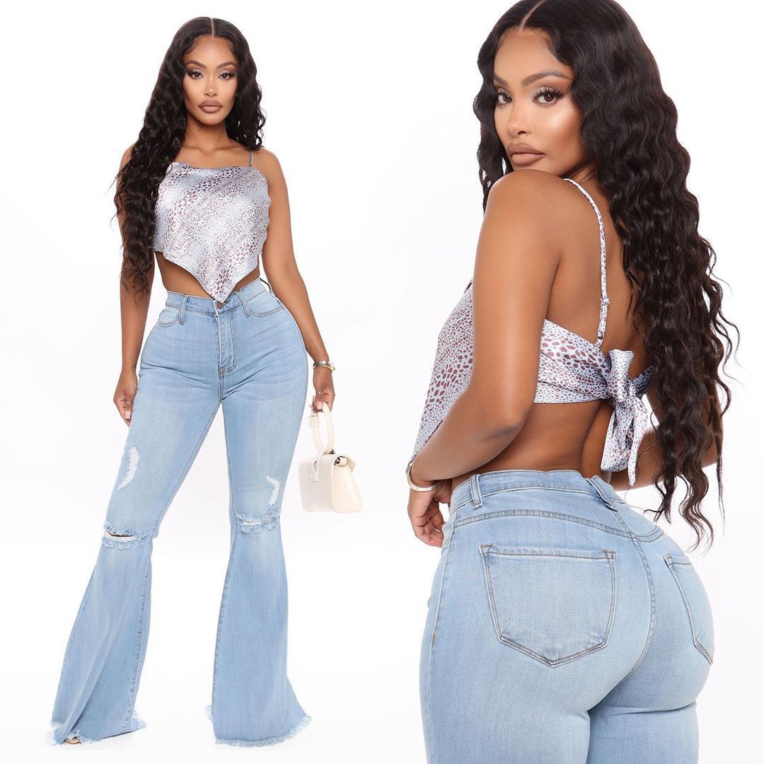 Women's Knee Hole Denim Flared Pants - CHRISTDEST GLOBAL SERVICE