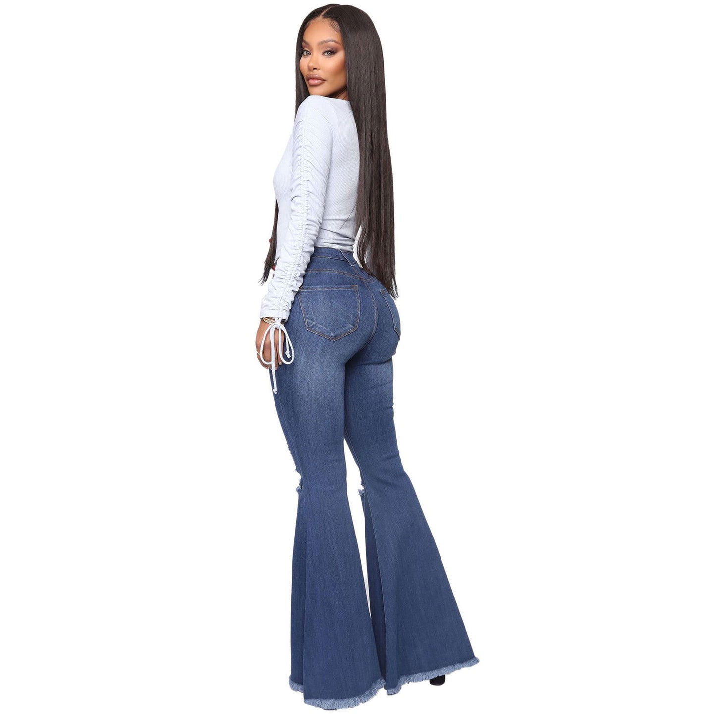 Women's Knee Hole Denim Flared Pants - CHRISTDEST GLOBAL SERVICE