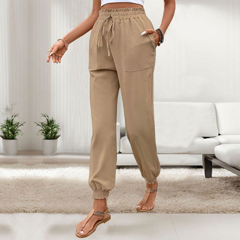 Women's Lace Up Elastic Waist Skinny Pants - CHRISTDEST GLOBAL SERVICE