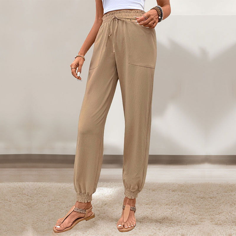 Women's Lace Up Elastic Waist Skinny Pants - CHRISTDEST GLOBAL SERVICE