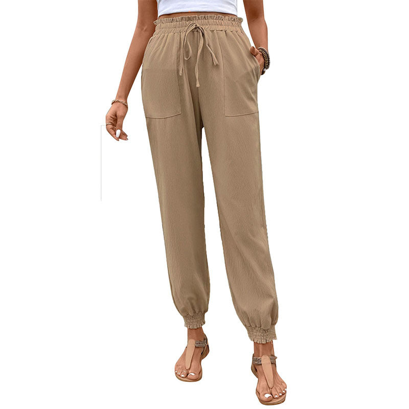 Women's Lace Up Elastic Waist Skinny Pants - CHRISTDEST GLOBAL SERVICE