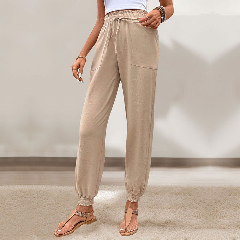 Women's Lace Up Elastic Waist Skinny Pants - CHRISTDEST GLOBAL SERVICE