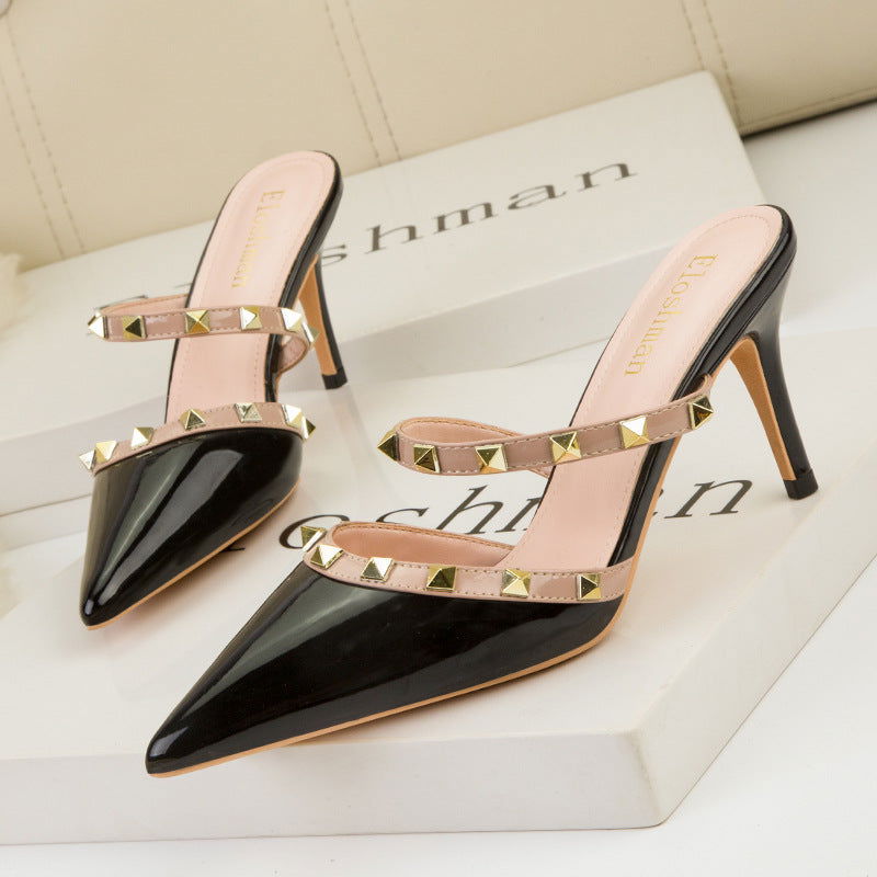 Women's Metal Rivet Patent Leather Sandals - CHRISTDEST GLOBAL SERVICE