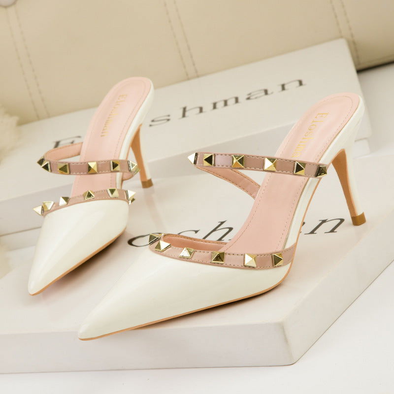 Women's Metal Rivet Patent Leather Sandals - CHRISTDEST GLOBAL SERVICE