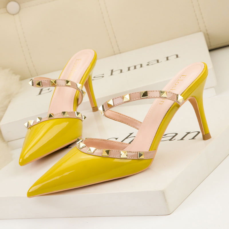 Women's Metal Rivet Patent Leather Sandals - CHRISTDEST GLOBAL SERVICE