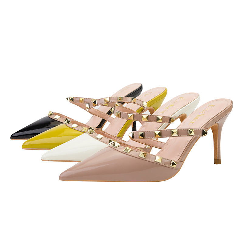 Women's Metal Rivet Patent Leather Sandals - CHRISTDEST GLOBAL SERVICE