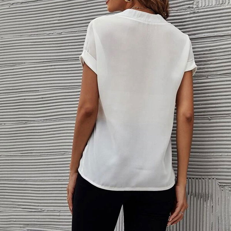 Women's Short-sleeved V-neck Shirt Summer Casual Solid Color Shirt Fashion Womens Clothing - CHRISTDEST GLOBAL SERVICE