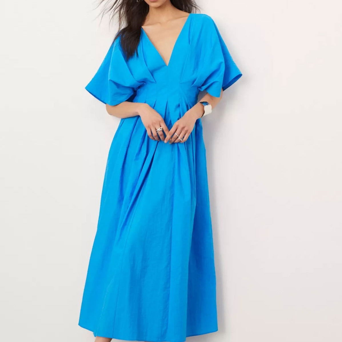 Women's fashionable solid color sexy deep V-neck waist slimming long skirt dress for women - CHRISTDEST GLOBAL SERVICE