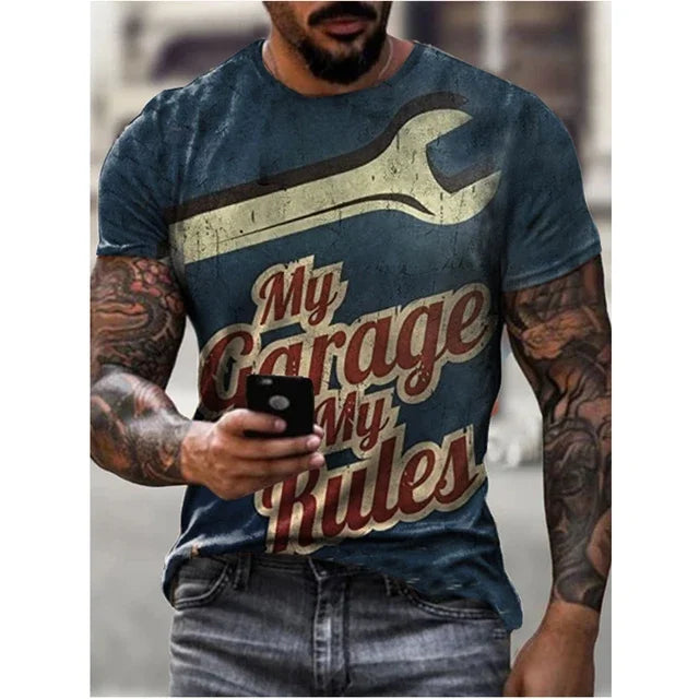 Motorcycle Vintage Classic 3D Harajuku Print Men's Punk Tough Guy Street Hip Hop Crew Neck Short Sleeve Summer Loose T-shirt Top - CHRISTDEST GLOBAL SERVICE