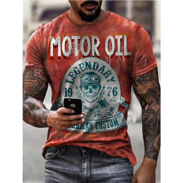 Motorcycle Vintage Classic 3D Harajuku Print Men's Punk Tough Guy Street Hip Hop Crew Neck Short Sleeve Summer Loose T-shirt Top - CHRISTDEST GLOBAL SERVICE