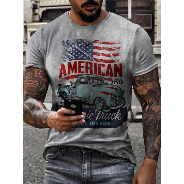 Motorcycle Vintage Classic 3D Harajuku Print Men's Punk Tough Guy Street Hip Hop Crew Neck Short Sleeve Summer Loose T-shirt Top - CHRISTDEST GLOBAL SERVICE