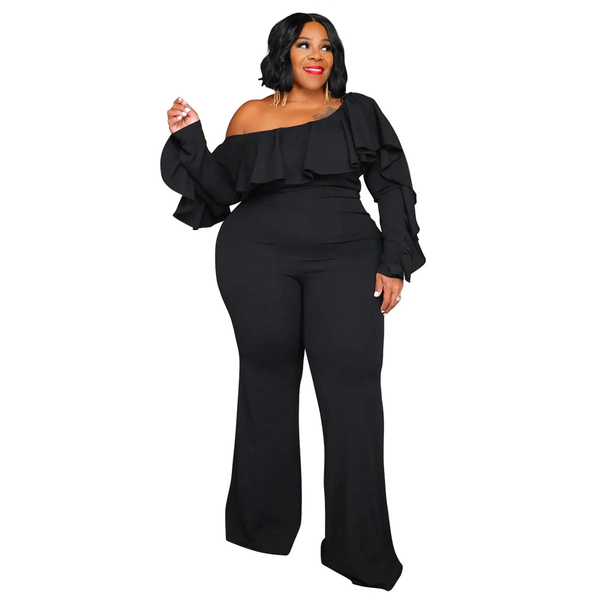 Plus Size Women Clothes Jumpsuit Summer Clothes Black Urban Leisure Bodysuit New 2024 Wide Leg Jumpsuit Wholesale Dropshipping - CHRISTDEST GLOBAL SERVICE