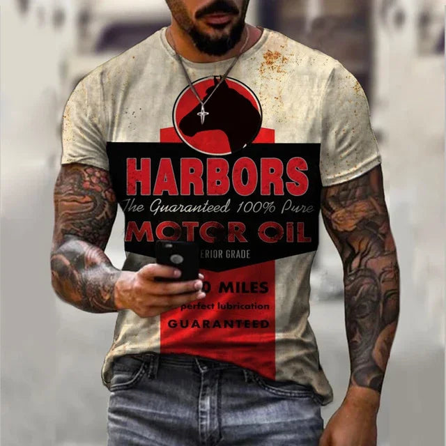 Motorcycle Vintage Classic 3D Harajuku Print Men's Punk Tough Guy Street Hip Hop Crew Neck Short Sleeve Summer Loose T-shirt Top - CHRISTDEST GLOBAL SERVICE