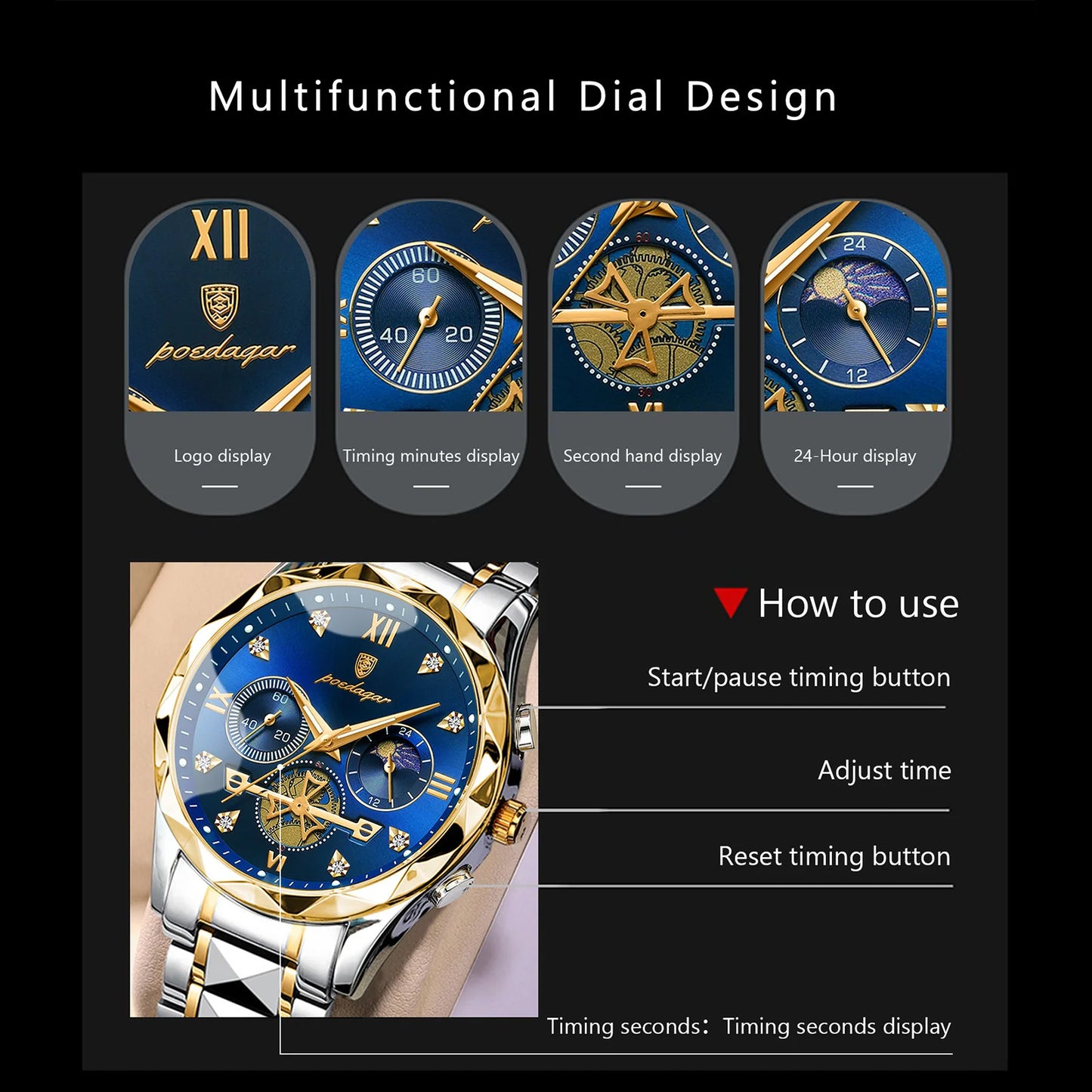 POEDAGAR Luxury Man Wristwatch Waterproof Luminous Chronograph Watch for Men Stainless Steel Men's Quartz Watches reloj hombre - CHRISTDEST GLOBAL SERVICE