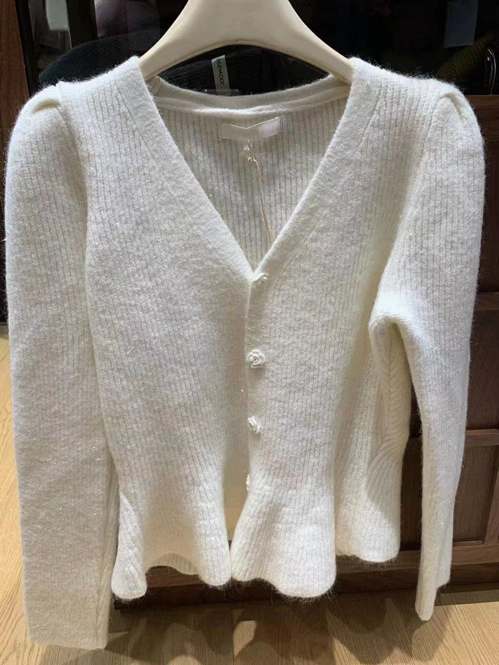 Autumn Winter Orange Bright Silk Knitted Sweater Cardigan Fashion Women Neck Rose Floral Buttons Ruffles Short Coat Tops