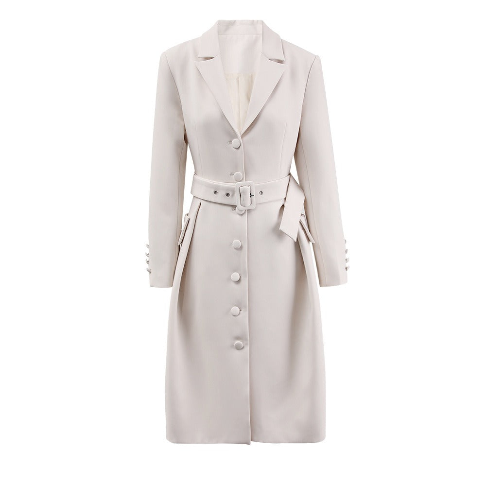 Riem en taille collectie modieuze temperament enkele rij knopen effen kleur trenchcoat dames driedimensionaal