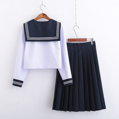 White Three Books JK Uniform Sailor Uniform Female Long Sleeve Student Uniform pleated Skirt Graduation Class Uniform School