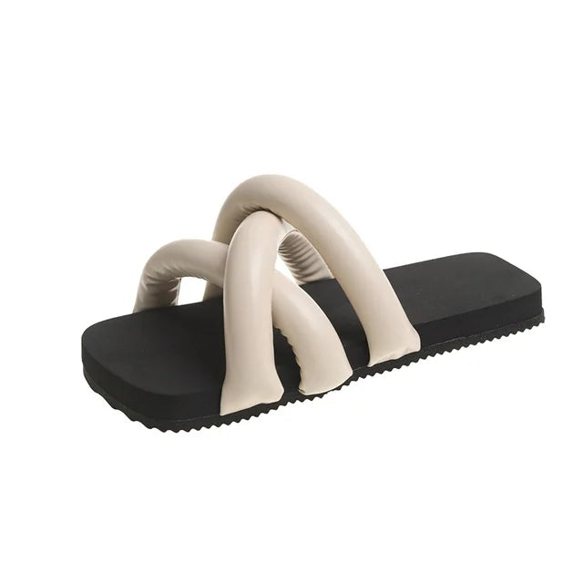 Brand Designer Slippers Summer New Flat Slippers Non-slip Fashion Silver Flip-flop Slides Beach Black Platform Open-toe Sandals