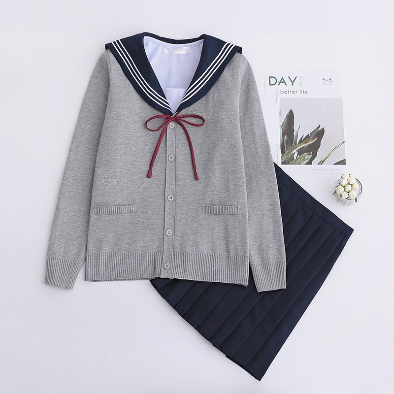 White Three Books JK Uniform Sailor Uniform Female Long Sleeve Student Uniform pleated Skirt Graduation Class Uniform School