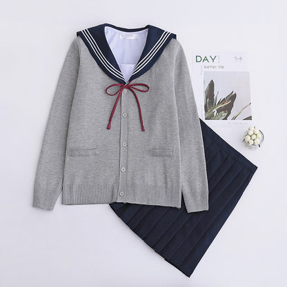 White Three Books JK Uniform Sailor Uniform Female Long Sleeve Student Uniform pleated Skirt Graduation Class Uniform School