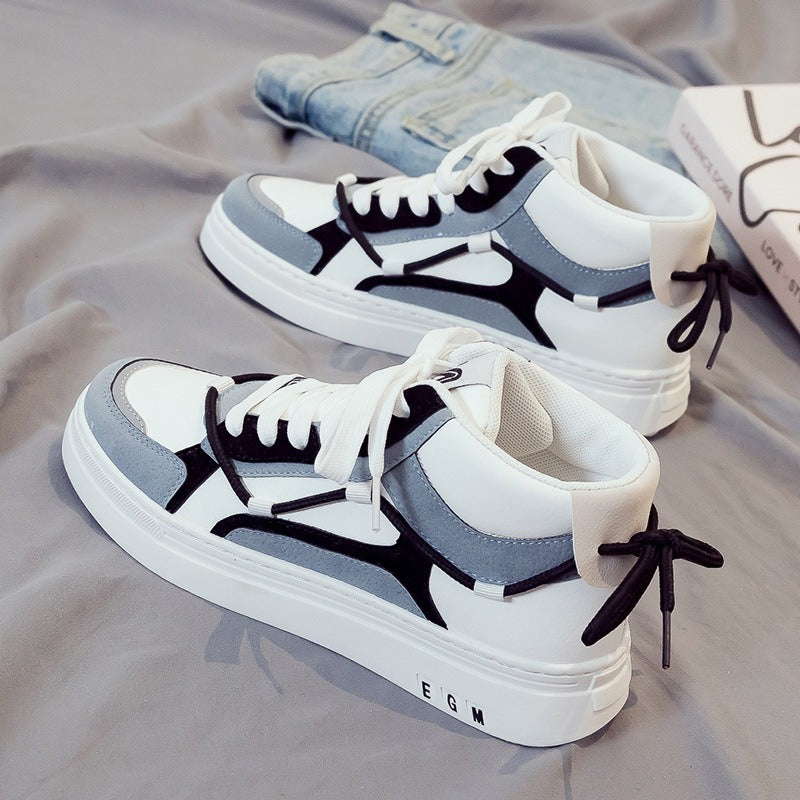 New high top comfortable trendy shoes for men, versatile casual sports board shoes, white cloth shoes, leather shoes