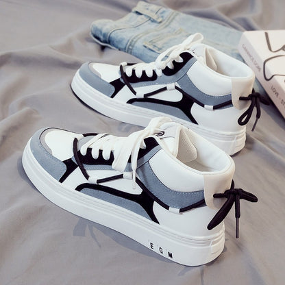 New high top comfortable trendy shoes for men, versatile casual sports board shoes, white cloth shoes, leather shoes