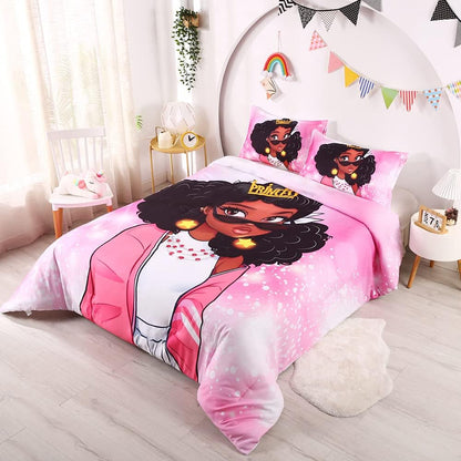 African American Black Girl Comforter Set for Gilrs Kids 3 Piece Pink African American Girl Comforter Sets with 1 Comforter 2 Pillowcases Christmas Bedding Set(Twin, African Girl3)