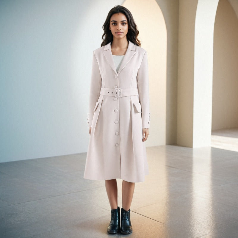 Riem en taille collectie modieuze temperament enkele rij knopen effen kleur trenchcoat dames driedimensionaal