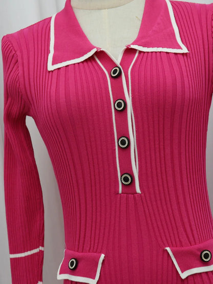 Doll collar X-shaped single breasted solid color long knit