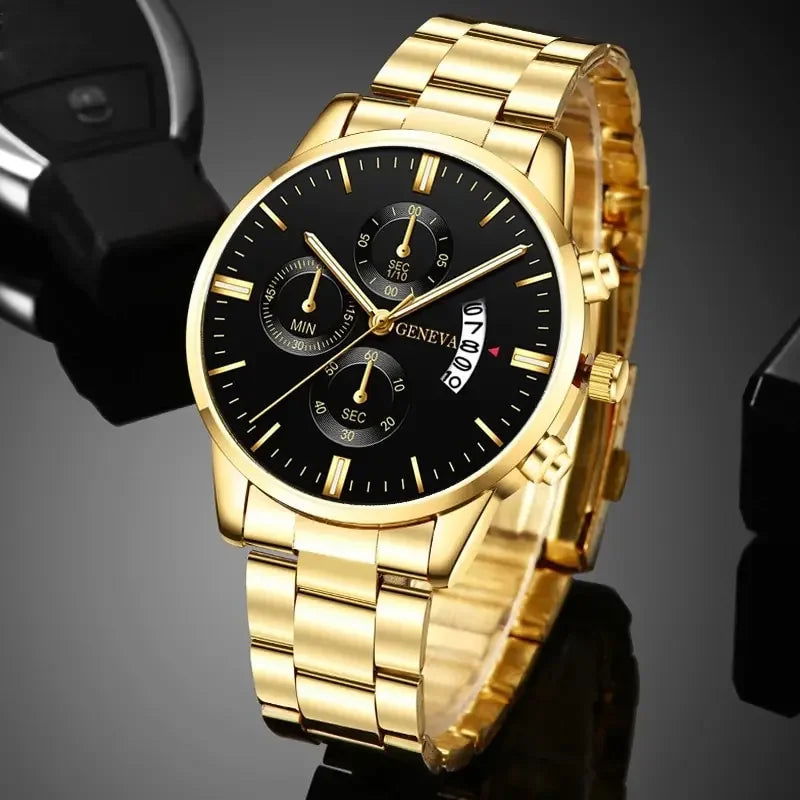 2023 Fashion Men Gold Stainless Steel Watch Luxury Calendar Quartz Wrist Watch Mens Business Watches for Man Clock Reloj Hombre - CHRISTDEST GLOBAL SERVICE