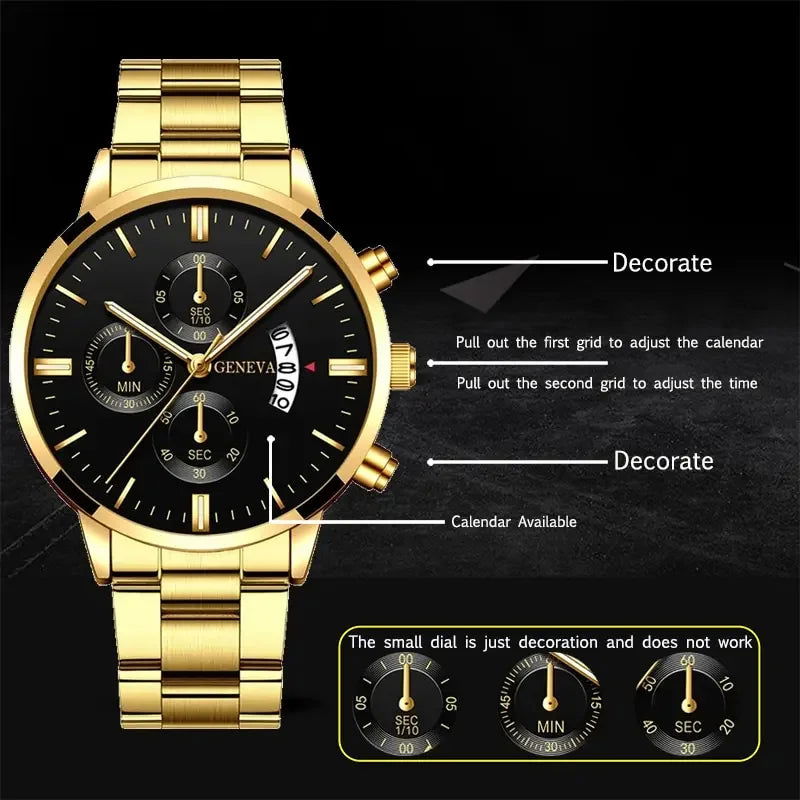 2023 Fashion Men Gold Stainless Steel Watch Luxury Calendar Quartz Wrist Watch Mens Business Watches for Man Clock Reloj Hombre - CHRISTDEST GLOBAL SERVICE