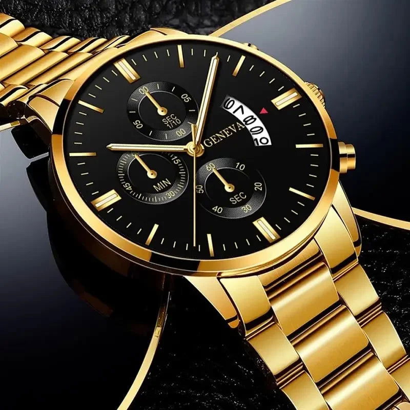 2023 Fashion Men Gold Stainless Steel Watch Luxury Calendar Quartz Wrist Watch Mens Business Watches for Man Clock Reloj Hombre - CHRISTDEST GLOBAL SERVICE