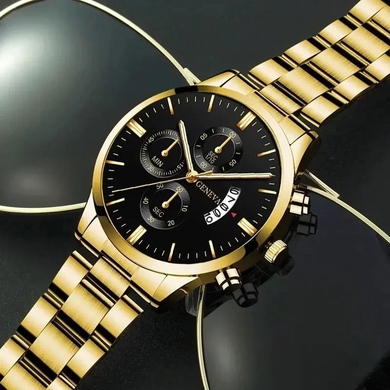 2023 Fashion Men Gold Stainless Steel Watch Luxury Calendar Quartz Wrist Watch Mens Business Watches for Man Clock Reloj Hombre - CHRISTDEST GLOBAL SERVICE