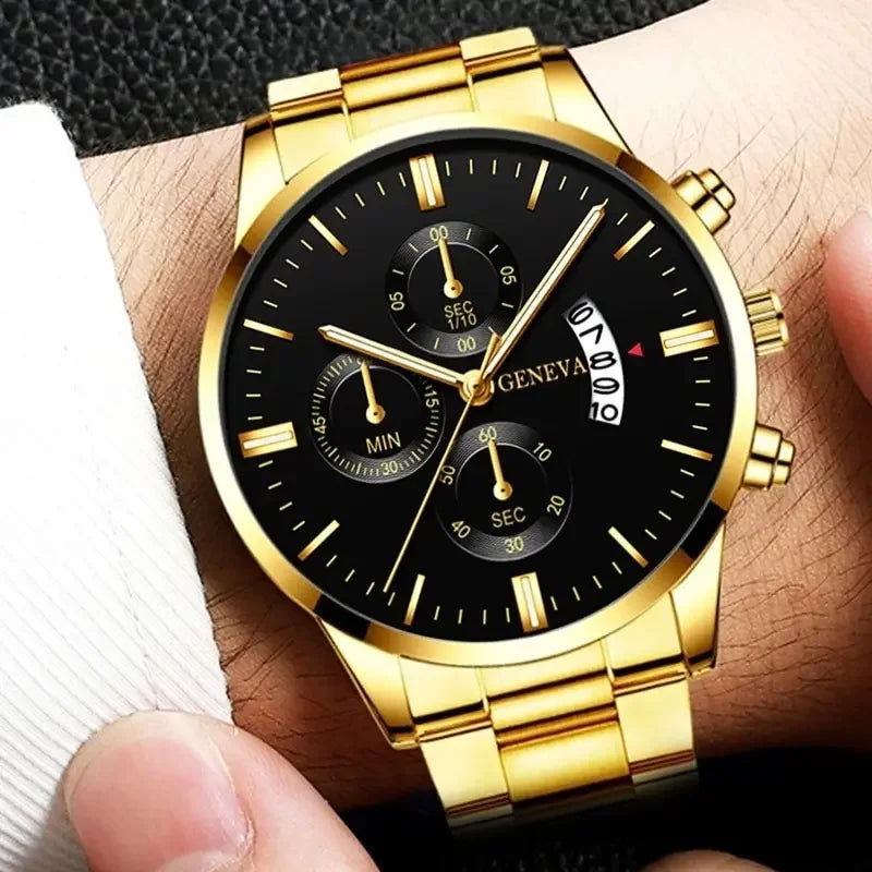 2023 Fashion Men Gold Stainless Steel Watch Luxury Calendar Quartz Wrist Watch Mens Business Watches for Man Clock Reloj Hombre - CHRISTDEST GLOBAL SERVICE