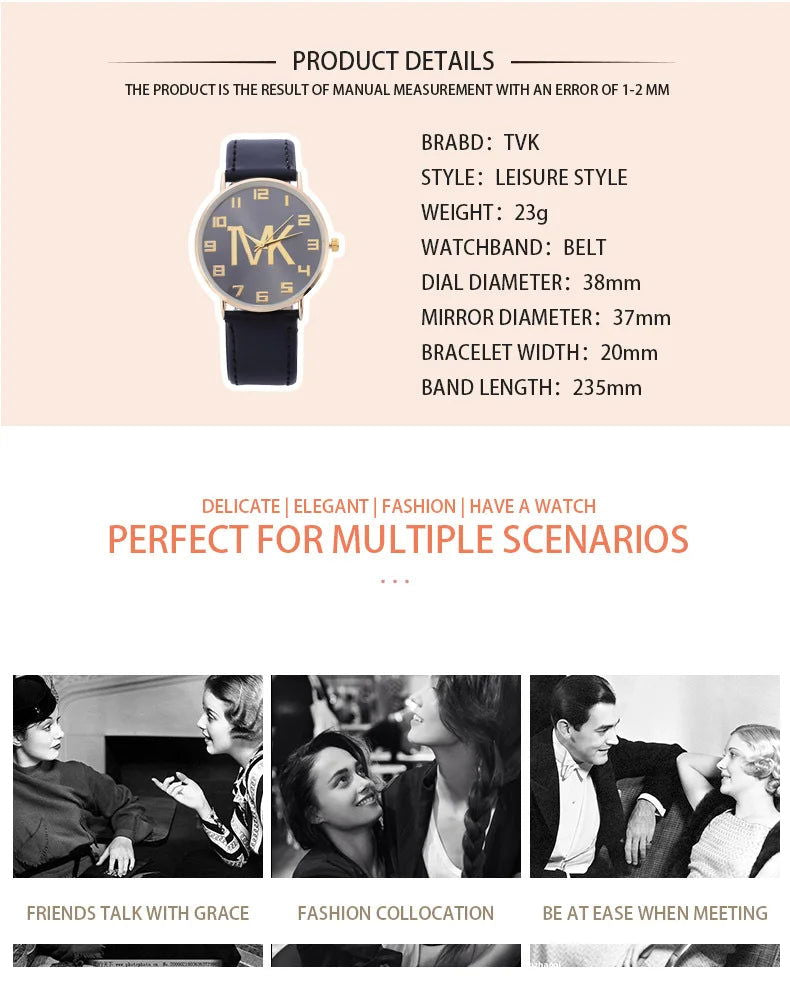 2023 New Women's Watches Fashion Luxury Brand TVK Leather Quartz Wristwatch Casual Clothing Accessories Reloj Mujer - CHRISTDEST GLOBAL SERVICE