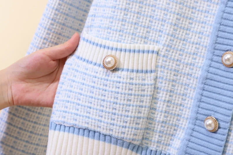2024 Korean Fashion Plaid Short Cardigan Women's V Neck Knitted Sweater Coat Female Autumn Winter Casual Vintag Knitwear - CHRISTDEST GLOBAL SERVICE