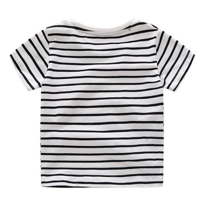 Infant Boys Girls Summer Cartoon Striped T Shirt + Denim Shorts Clothes 2pcs Sets Children Kids Hole Jeans Clothing