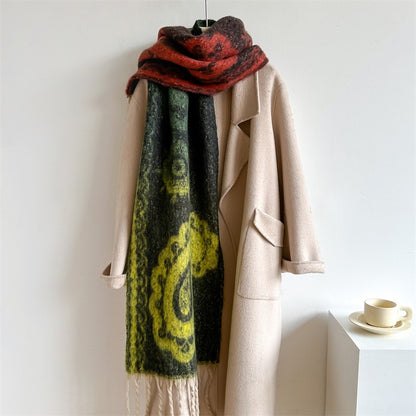 Retro Cashew Scarf Women's Imitation Cashmere Thick Neck Tassel Extended Shawl