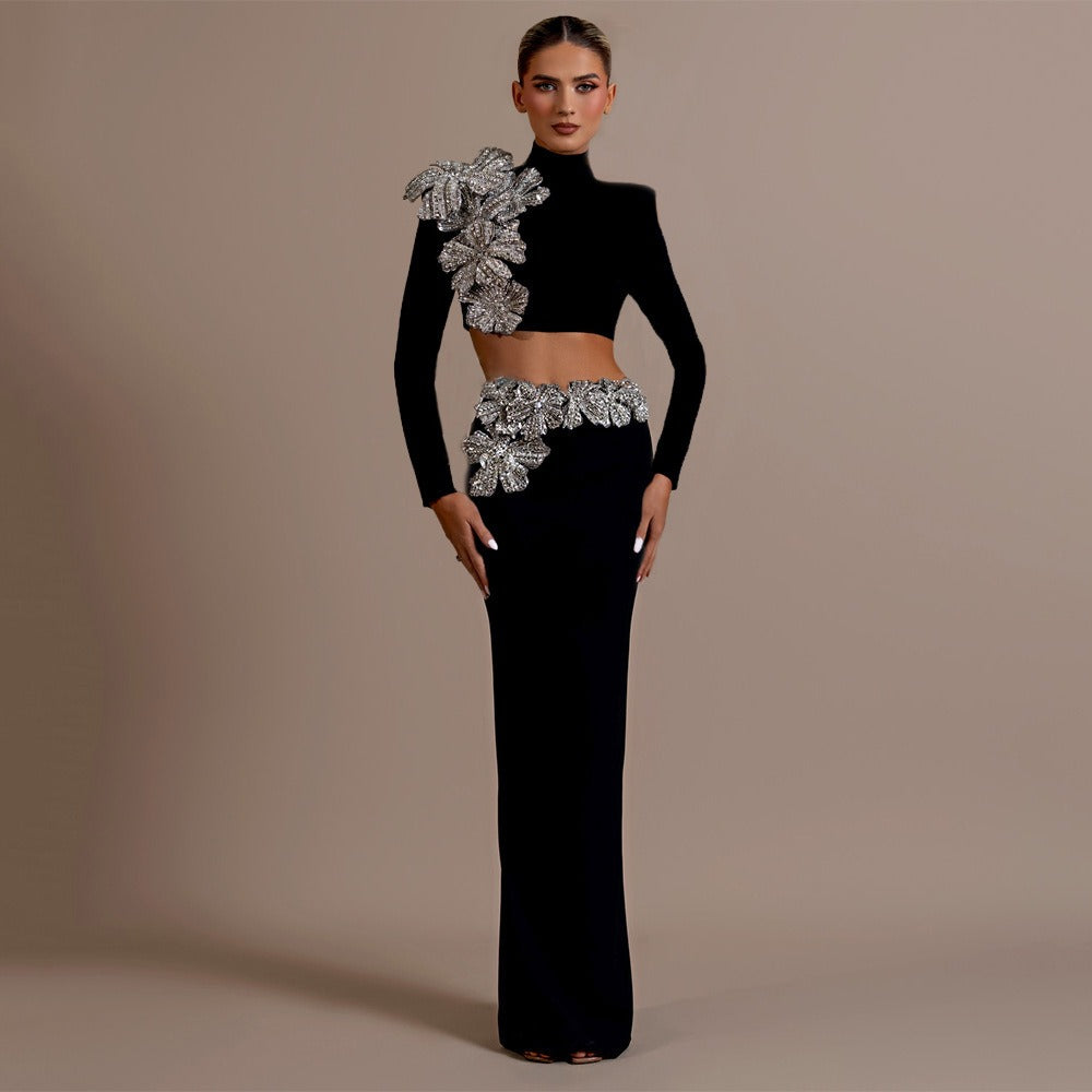 Bandage rok set lange rok tweedelig set feestjurk hoge taille zware industrie dameskleding