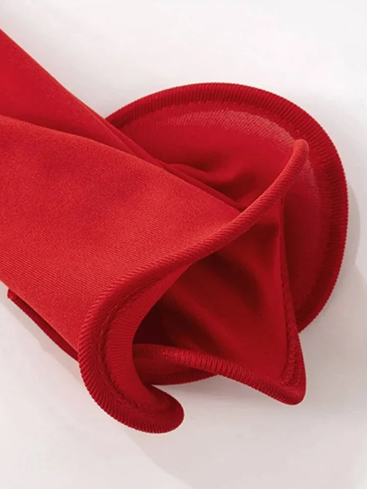 Chic Red Knitted Ruffle Women Pullover  Irregular Long Flare sleeve O Neck Female Top  Autumn Fashion Lady Party Sweater