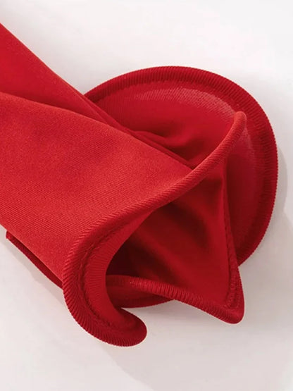 Chic Red Knitted Ruffle Women Pullover  Irregular Long Flare sleeve O Neck Female Top  Autumn Fashion Lady Party Sweater