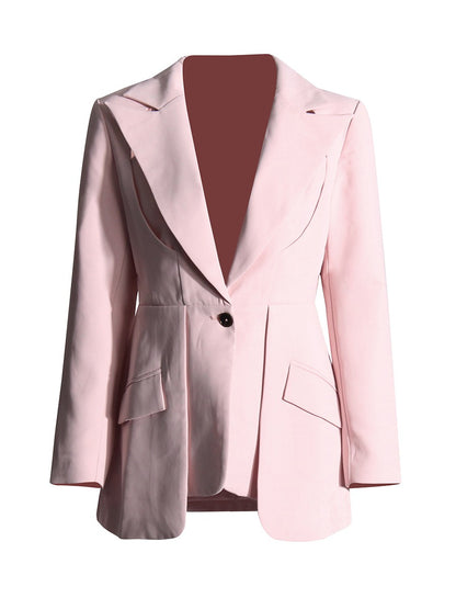 Design solid color suit with hollow out irregular suit jacket for women