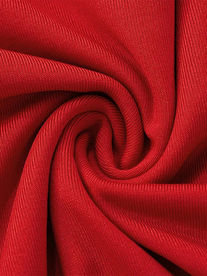 Chic Red Knitted Ruffle Women Pullover  Irregular Long Flare sleeve O Neck Female Top  Autumn Fashion Lady Party Sweater