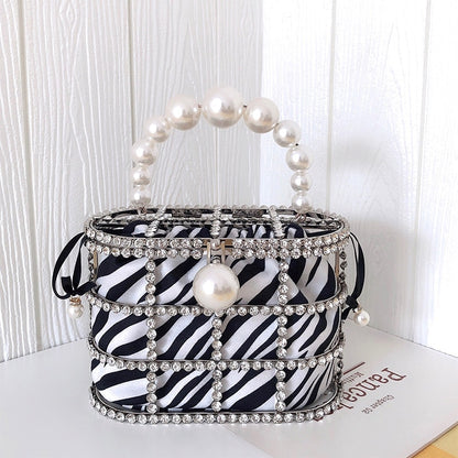 Leopard Zebra Pattern Diamonds Basket Evening Clutch Bags Women Luxury Purses Preal Beaded Metallic Handbags Ladies Wedding Bag