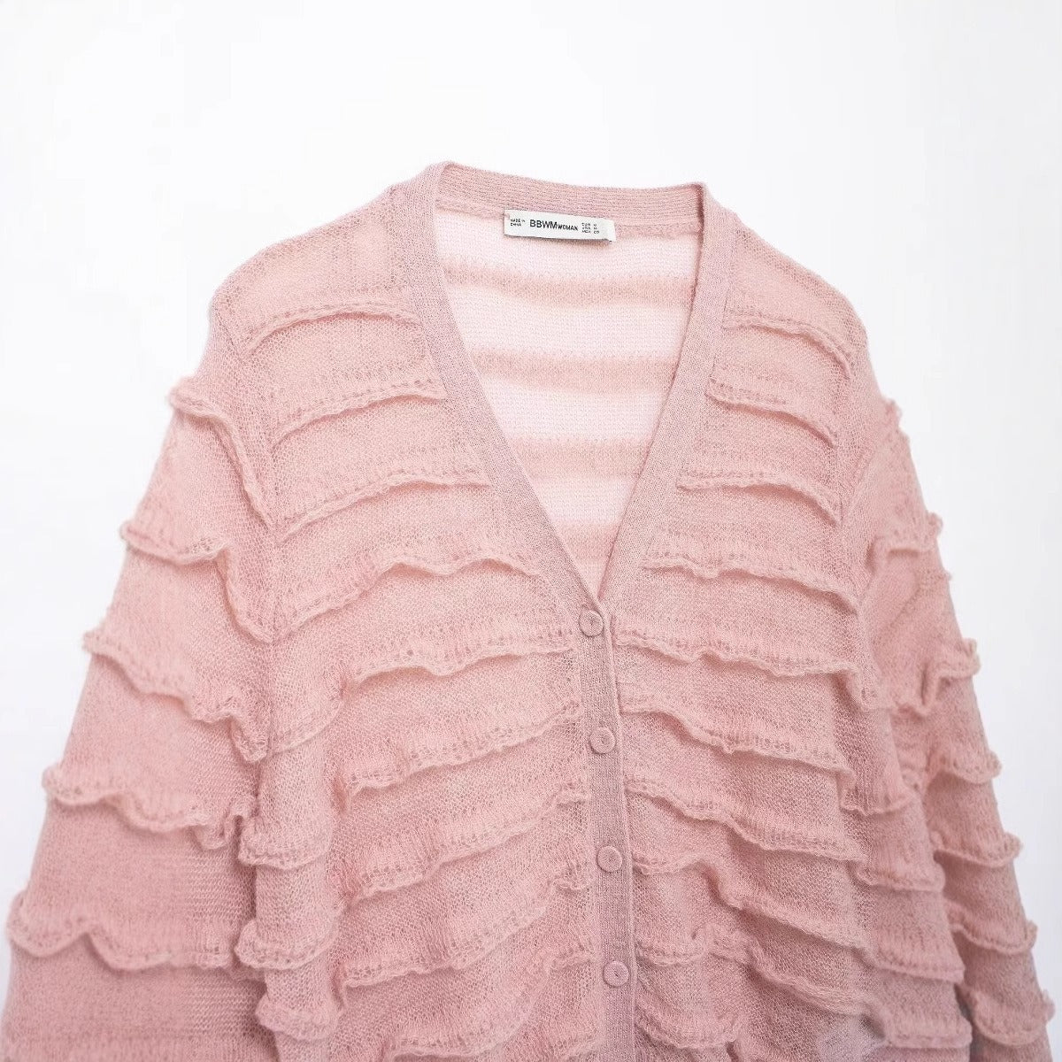 European and American autumn style V-neck long sleeved layered decoration single breasted knitted cardigan for women