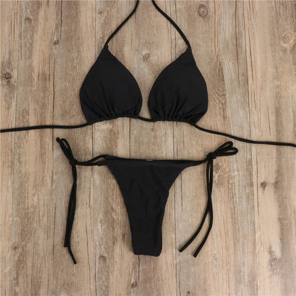 2pcs Halterneck Lace-up Bikini Women Summer Solid Color Sexy Split Strap Adjustable Swimsuit Suit - CHRISTDEST GLOBAL SERVICE