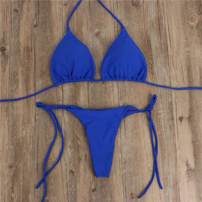 2pcs Halterneck Lace-up Bikini Women Summer Solid Color Sexy Split Strap Adjustable Swimsuit Suit - CHRISTDEST GLOBAL SERVICE