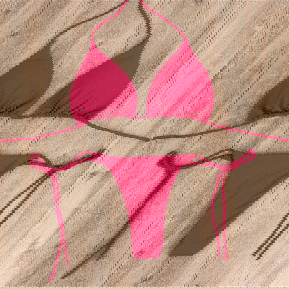 2pcs Halterneck Lace-up Bikini Women Summer Solid Color Sexy Split Strap Adjustable Swimsuit Suit - CHRISTDEST GLOBAL SERVICE