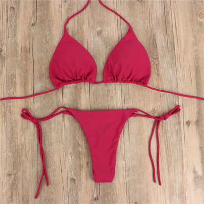 2pcs Halterneck Lace-up Bikini Women Summer Solid Color Sexy Split Strap Adjustable Swimsuit Suit - CHRISTDEST GLOBAL SERVICE