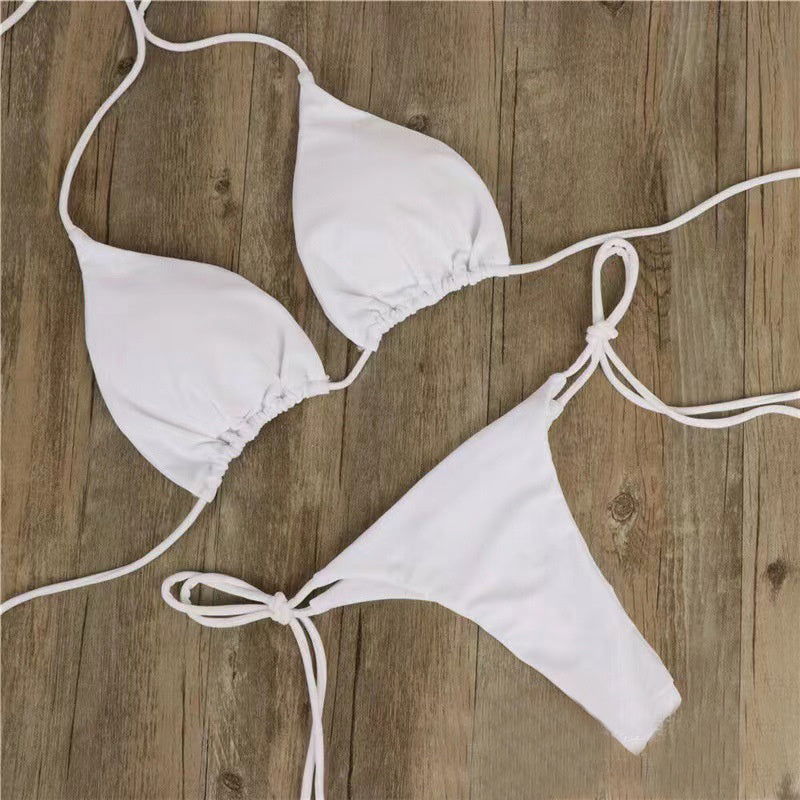 2pcs Halterneck Lace-up Bikini Women Summer Solid Color Sexy Split Strap Adjustable Swimsuit Suit - CHRISTDEST GLOBAL SERVICE